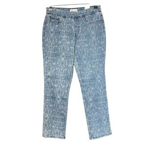 Tribal Jeans Audrey Mid-Rise Straight Crop Blueglow Paisley Print Pants 6 NEW